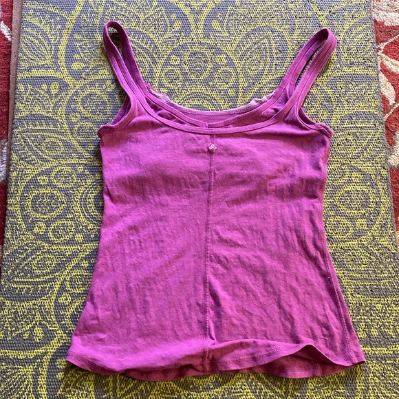 Prana Camisole Hemp cotton stretch ruffle shelf bra pink purple magenta medium M - Picture 5 of 11